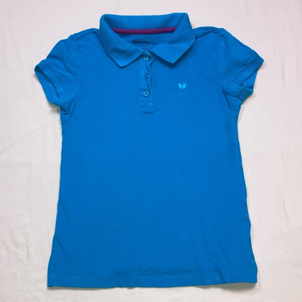🆕 Aeropostale Blue Polo Golf Shirt Girl 10 Top Butterfly Collared Preppy Summer
